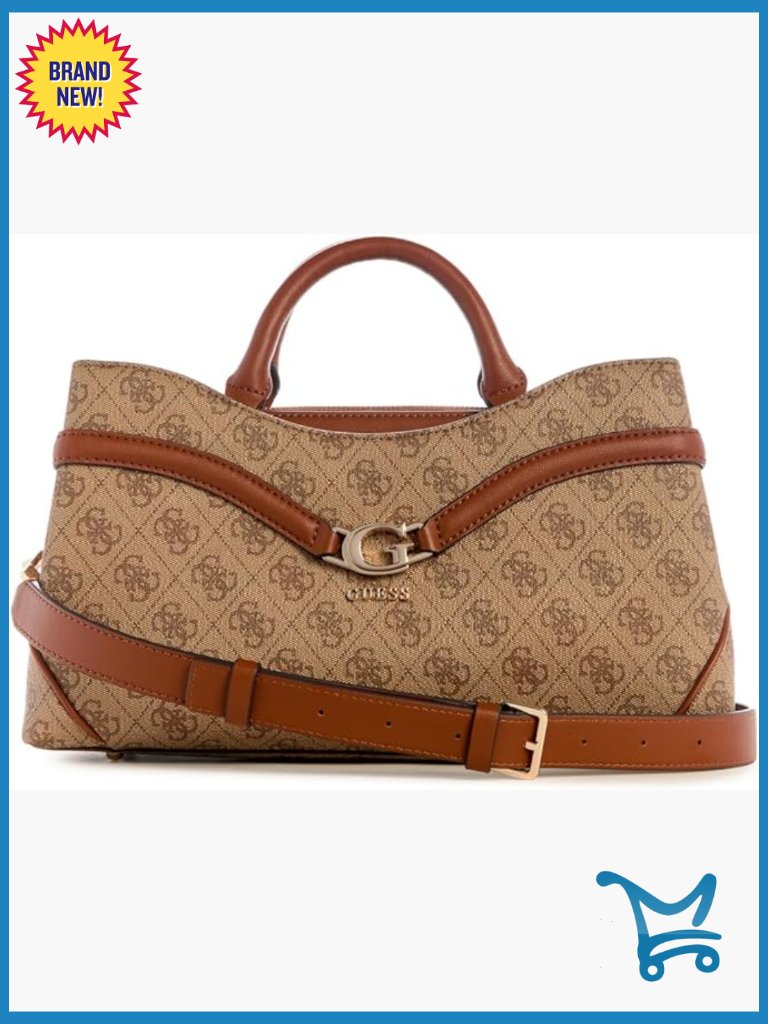 Faux Leather Satchel With Logo Hardware, Multiple Compartments, Shoulder Strap